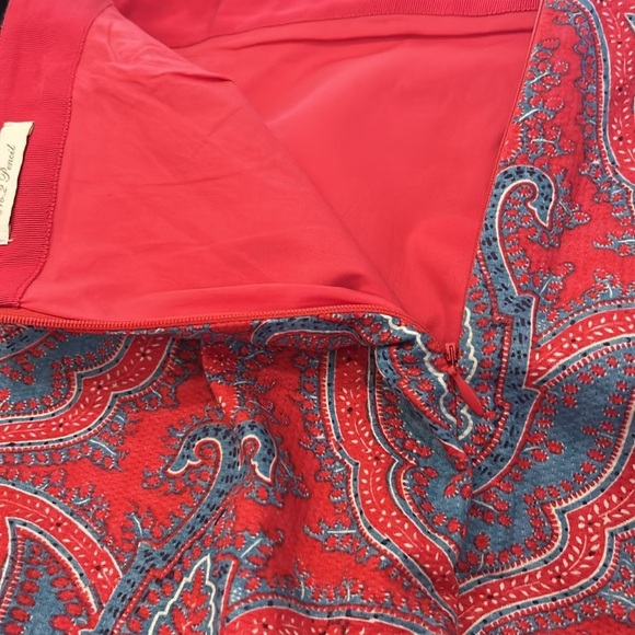 J. Crew Pencil Skirt Size 10 Red Blue Lined Back Slit - Picture 7 of 8